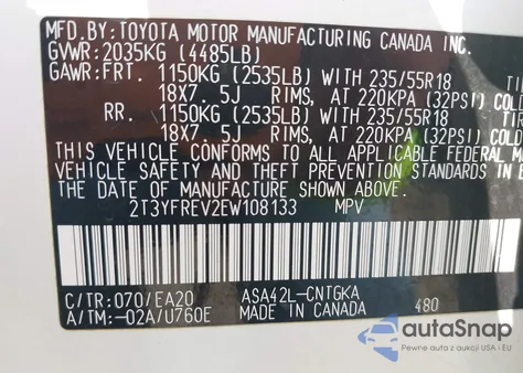2014 Toyota Rav4 Limited from USA, damaged, VIN 2T3YFREV2EW108133